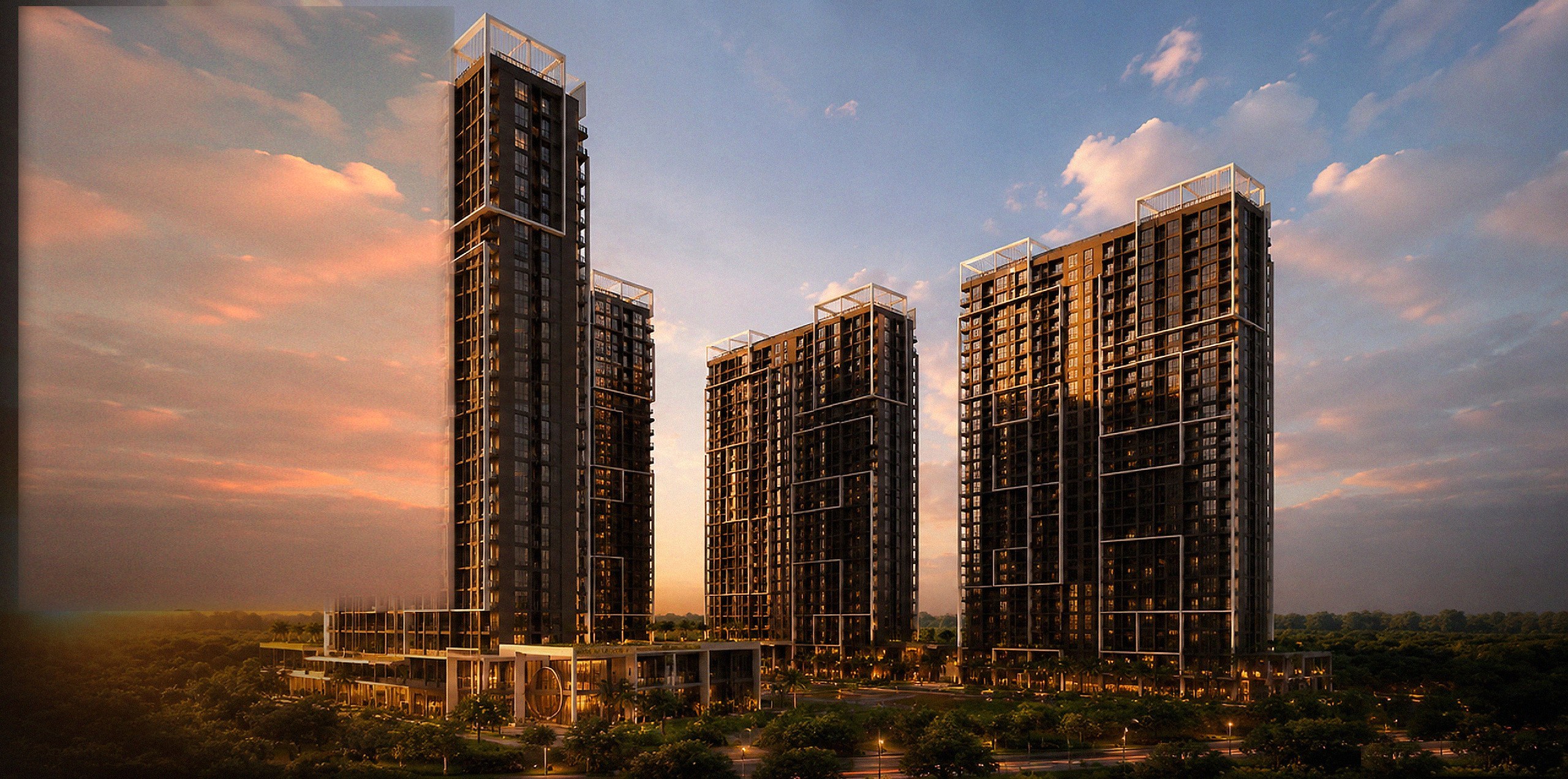 Artist's impression of the four Atlas Residences towers at dusk