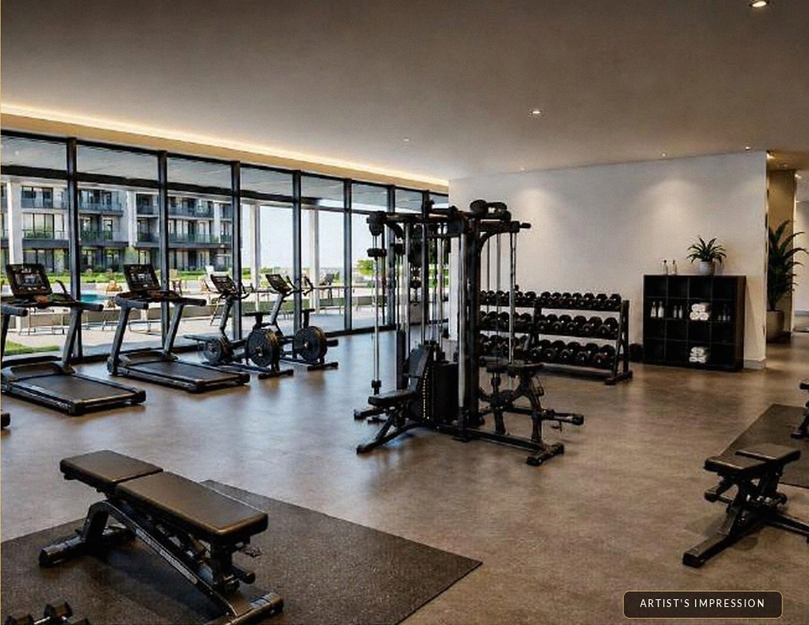 Artist's impression of the fully-equipped gymnasium overlooking the pool deck